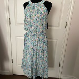 Stella & Julie Womens 14W Easter Floral Sleeveless Halter Dress Ruffle Flounce